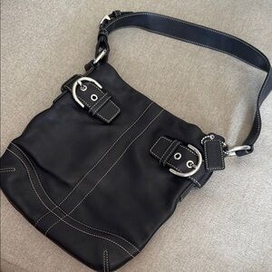 Coach Black Leather Shoulder Bag with Silver Hardware